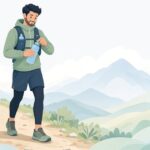 ソフトフラスクに交換キャップを付けるトレイルランナーの様子をイメージしたイラスト