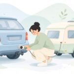 トレーラー配線を変換アダプターでつなぐ様子をイメージしたイラスト