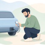 トレーラーの7極配線をテスターで確認する様子をイメージしたイラスト