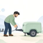 トレーラーの安全チェーンフックを掛ける様子をイメージしたイラスト