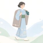着物バッグを持って出張着付けに向かう着付け師の様子をイメージしたイラスト