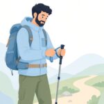 トレッキングポールのリストストラップを交換する様子をイメージしたイラスト
