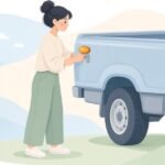トラック荷台にサイドマーカーをステーで付ける様子をイメージしたイラスト
