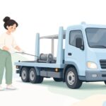 積載車のウインチケーブルをフェアリードに通す様子をイメージしたイラスト