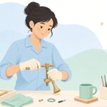 マウスピースプーラーでトランペットのマウスピースを抜く様子をイメージしたイラスト