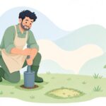 プラグカッターで芝生を補修する様子をイメージしたイラスト
