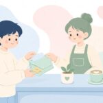 軽い財布から小銭やカードを取り出す様子をイメージしたイラスト
