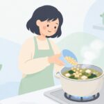 打ち豆を料理に使う様子をイメージしたイラスト