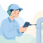 超音波で配管の漏れを点検する様子をイメージしたイラスト