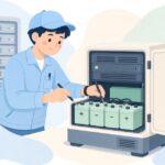 UPSのバッテリーを点検する様子をイメージしたイラスト