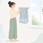 使用後のバスタオルを干す様子をイメージしたイラスト