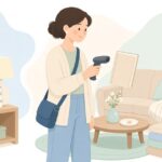 出張買取で携帯スキャナーを使う様子をイメージしたイラスト