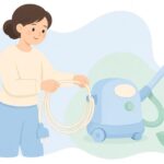 掃除機のコードをフックにまとめる様子をイメージしたイラスト