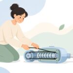 掃除機の回転ブラシ駆動ベルトを交換する様子をイメージしたイラスト