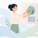 換気扇に逆流防止ダンパーを取り付ける様子をイメージしたイラスト