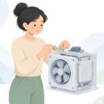 換気扇モーターに防振ゴムを取り付ける様子をイメージしたイラスト