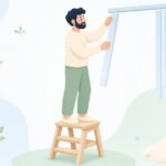 バーチカルブラインドのスラットハンガーを交換する様子をイメージしたイラスト