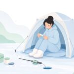 ワカサギ釣りでブーストスペーサーを調整する様子をイメージしたイラスト