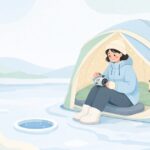 ワカサギ用電動リールのスプールを交換する様子をイメージしたイラスト