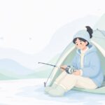 ワカサギ釣りで穂先をジョイントスペーサーで取り付ける様子をイメージしたイラスト