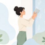 壁紙の細部をヘラで圧着する様子をイメージしたイラスト