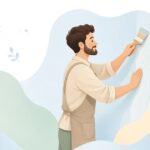 なでバケで壁紙を貼る様子をイメージしたイラスト