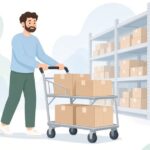 ピッキングカートで棚入れ作業をする様子をイメージしたイラスト