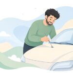 ウォッシャーノズルを針で掃除する様子をイメージしたイラスト