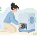 洗濯機の排水ポンプを交換する様子をイメージしたイラスト