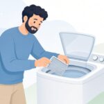 洗濯機の糸くずフィルターを交換する様子をイメージしたイラスト