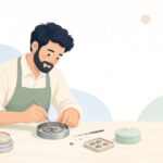 時計の香箱にグリスを塗る様子をイメージしたイラスト