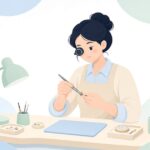 腕時計のりゅうずパッキンを交換する様子をイメージしたイラスト