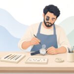 時計の文字盤に保護フィルムを貼る様子をイメージしたイラスト