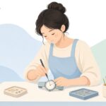 時計の針を工具で取り付ける様子をイメージしたイラスト