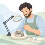 時計修理用オイラーで注油する様子をイメージしたイラスト