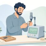 タイムグラファーで時計の精度を測る様子をイメージしたイラスト