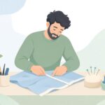 洋裁で水溶性仮止めテープを使う様子をイメージしたイラスト