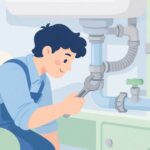 給水管に逆止弁を取り付ける作業をイメージしたイラスト