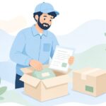 送り状の品名と中身の照合をイメージしたイラスト