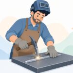 スラグハンマーで溶接スラグを除去する溶接工の様子をイメージしたイラスト