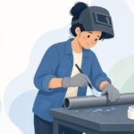 溶接の裏波側にフラックスを塗る様子をイメージしたイラスト