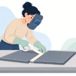 溶接用セラミックバッキングテープを貼る様子をイメージしたイラスト