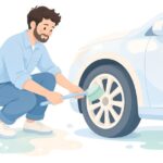 ホイールの内側をブラシで洗う様子をイメージしたイラスト