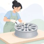 ホイールウェイトをローラーで貼り付ける様子をイメージしたイラスト
