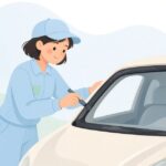 フロントガラス接着用プライマーを塗る様子をイメージしたイラスト