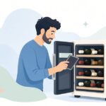 ワインセラーの活性炭フィルターを交換する様子をイメージしたイラスト