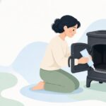 薪ストーブのガスケットを接着剤で貼る様子をイメージしたイラスト