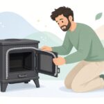 薪ストーブに耐熱ガスケットロープを付ける様子をイメージしたイラスト