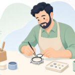 腕時計の裏蓋パッキンを交換する様子をイメージしたイラスト