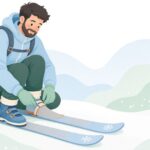 山スキーシールのバックルを交換する様子をイメージしたイラスト